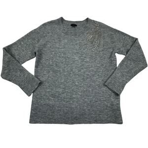 Talbots Wool Blend Soft Comfy Classy Silver Rhinestone Beaded Sweater Women's XS